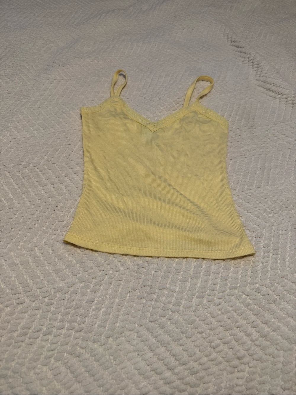 Tilly's Pale Yellow Lace-Trim Ribbed Cami Tank